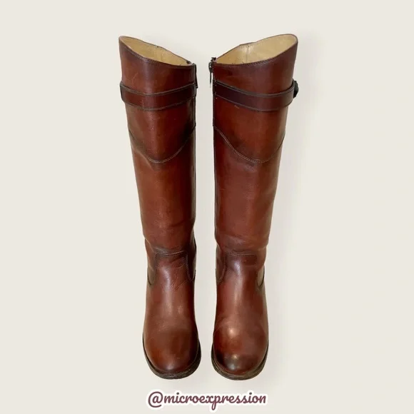 Frye Molly Button Brown Leather Tall Knee High Equestrian Zip Up Vintage Boots - Picture 8 of 14